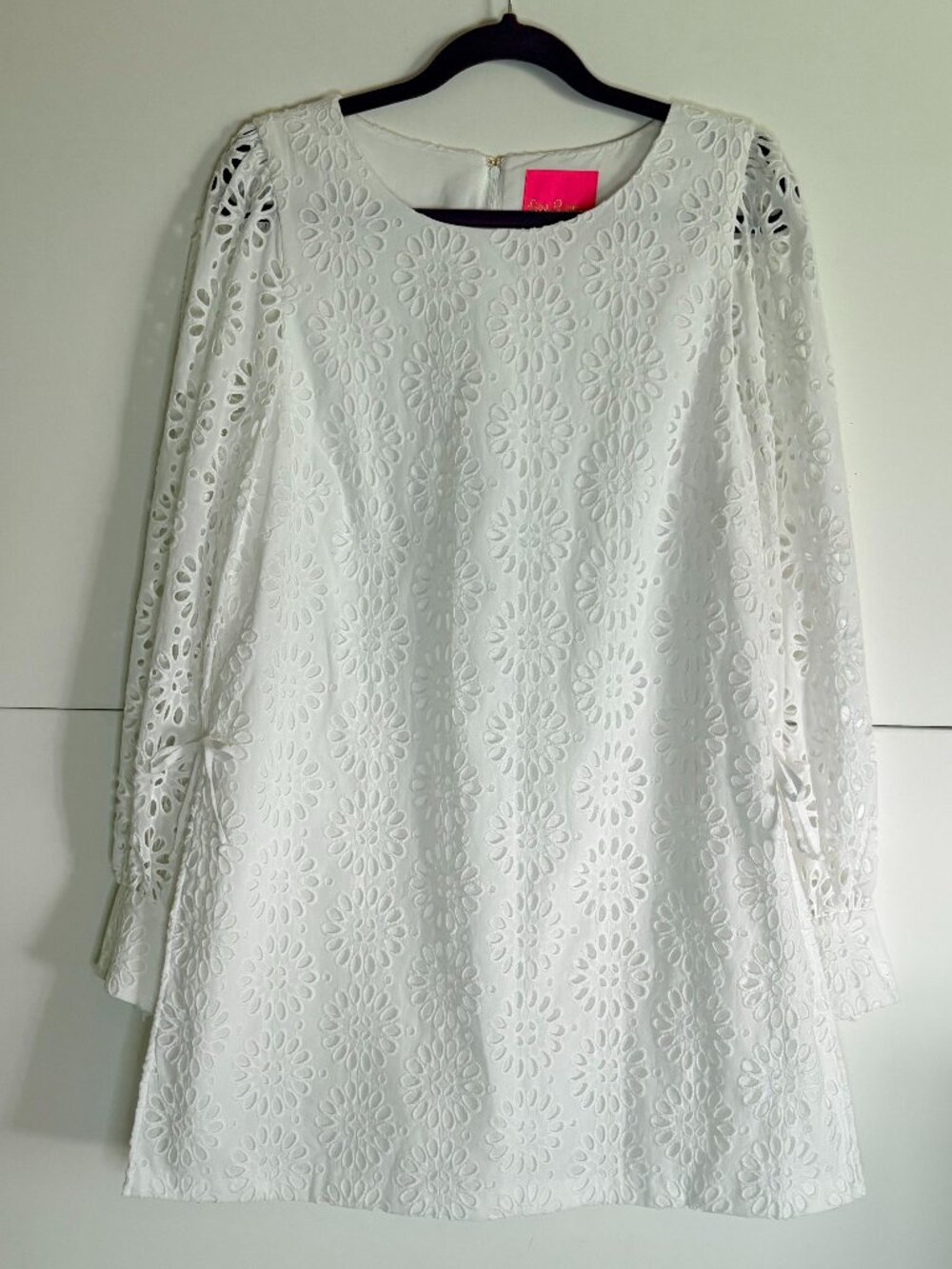 Lilly Pulitzer Woman's Aisha White Eyelet Long Sleeve Mini Romper Dress Size 14